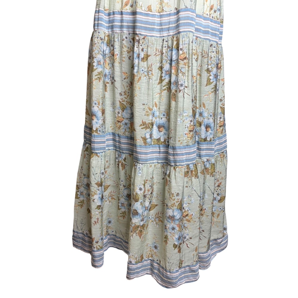 Sweet Wanderer Blue Green Floral Fairycore Midi Dress M Square Neck Cottagecore - Picture 7 of 8
